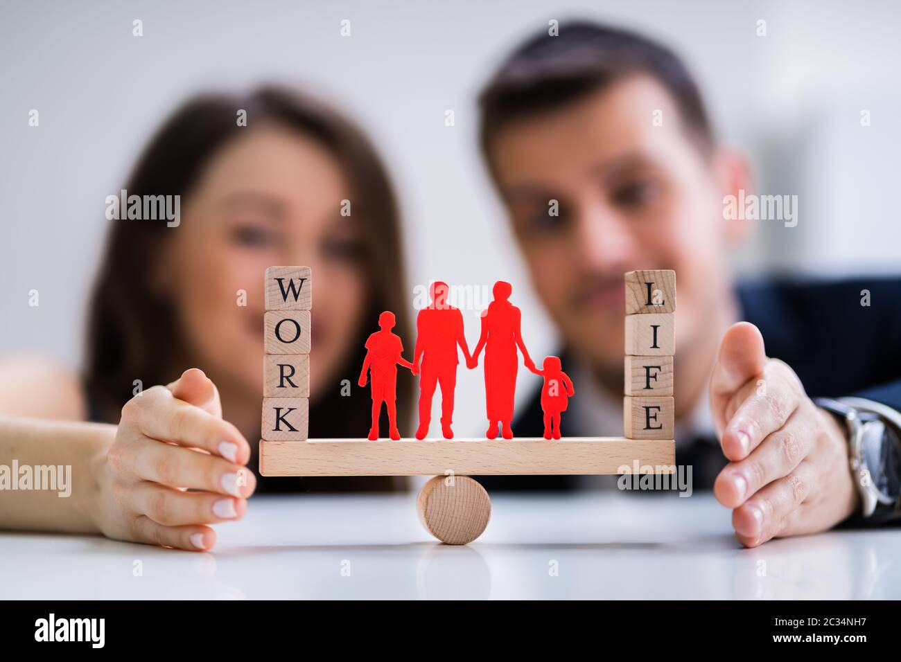 Happy Couple Protecting Balance Between Work And Life With Family Paper ...