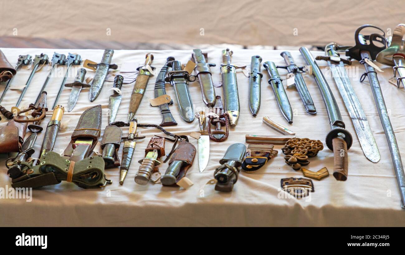 Swords Knives Weapons at Antique Market in San Marino Stock Photo