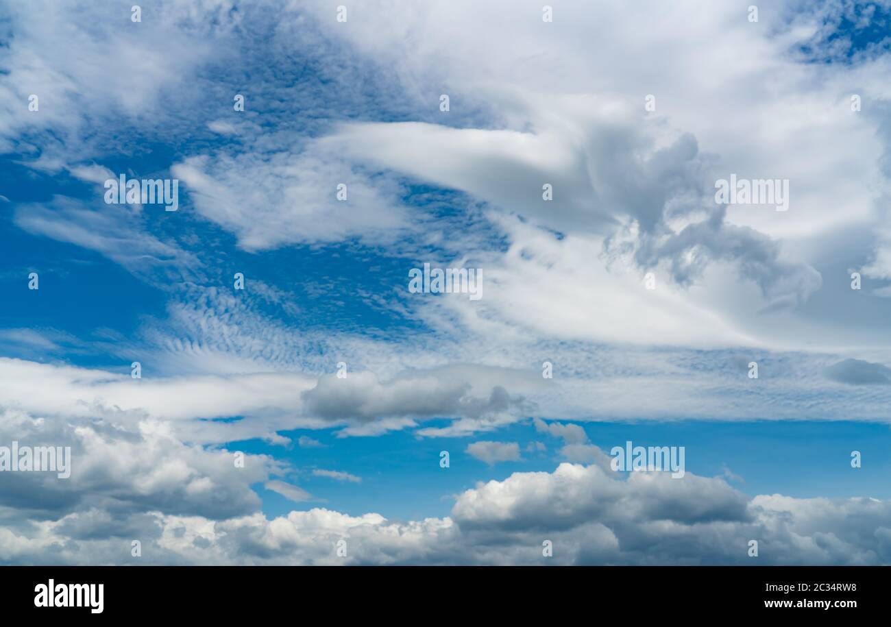 Beautiful blue sky and white cumulus clouds abstract background ...