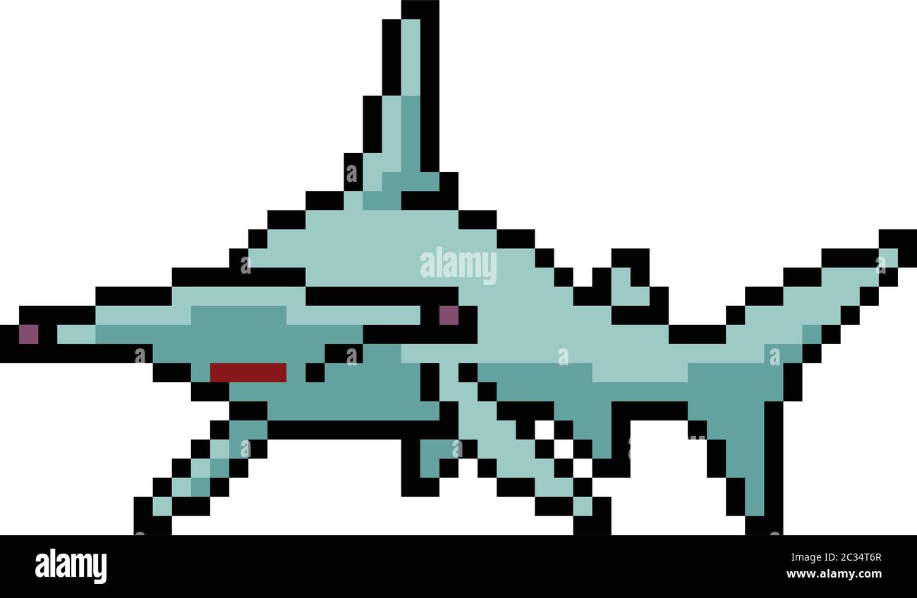 vector pixel art hammerhead shark isolated cartoon Stock Vector