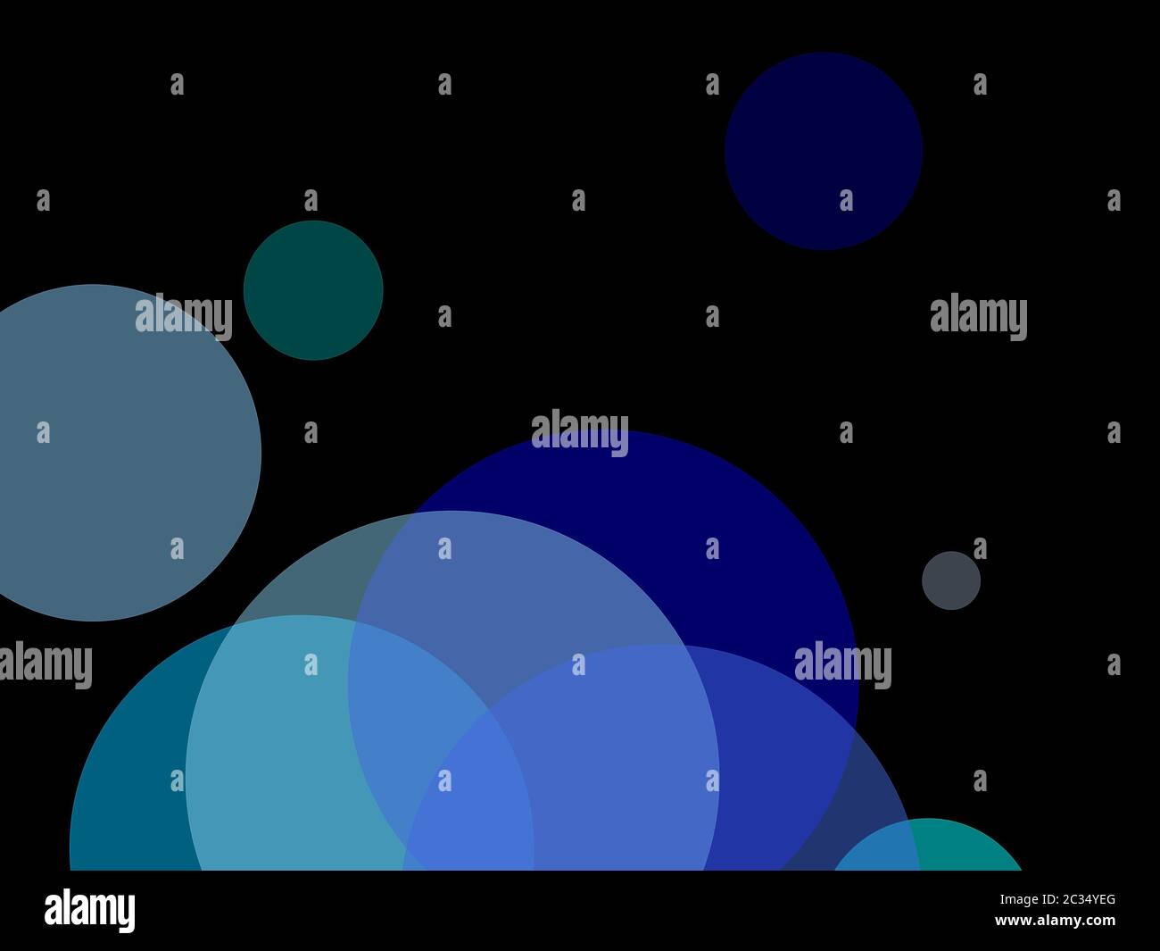 Abstract minimalist blue illustration with circles and black background ...