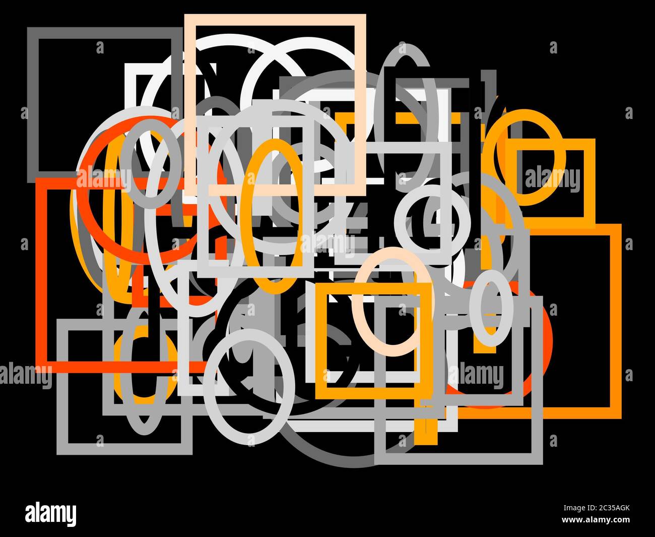 Abstract minimalist grey orange illustration with circle and ellipses ...