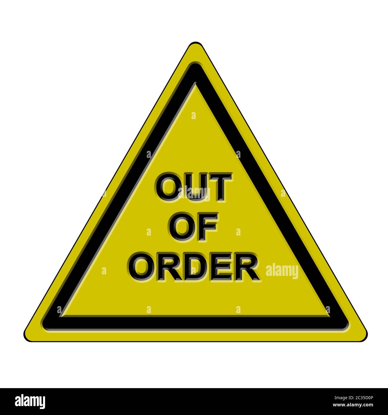 Lettering out of order on a warning sign in black yellow colour Stock