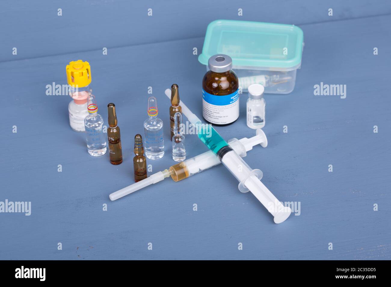 syringes with ampules of drugs Stock Photo Alamy