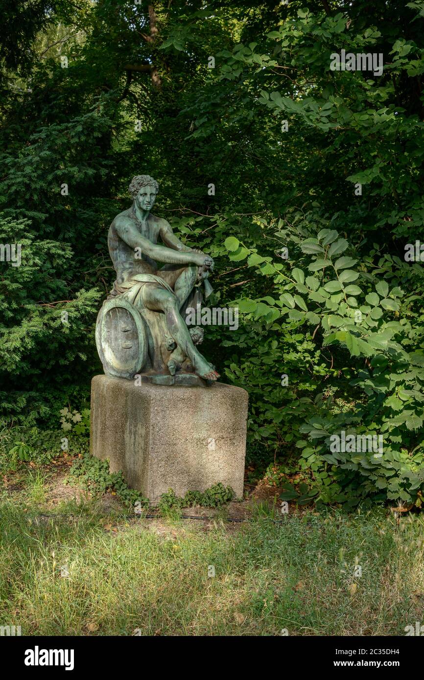 Ares and Eros: Bronze sculpture at the entrance of the Spandau Citadel Stock Photo
