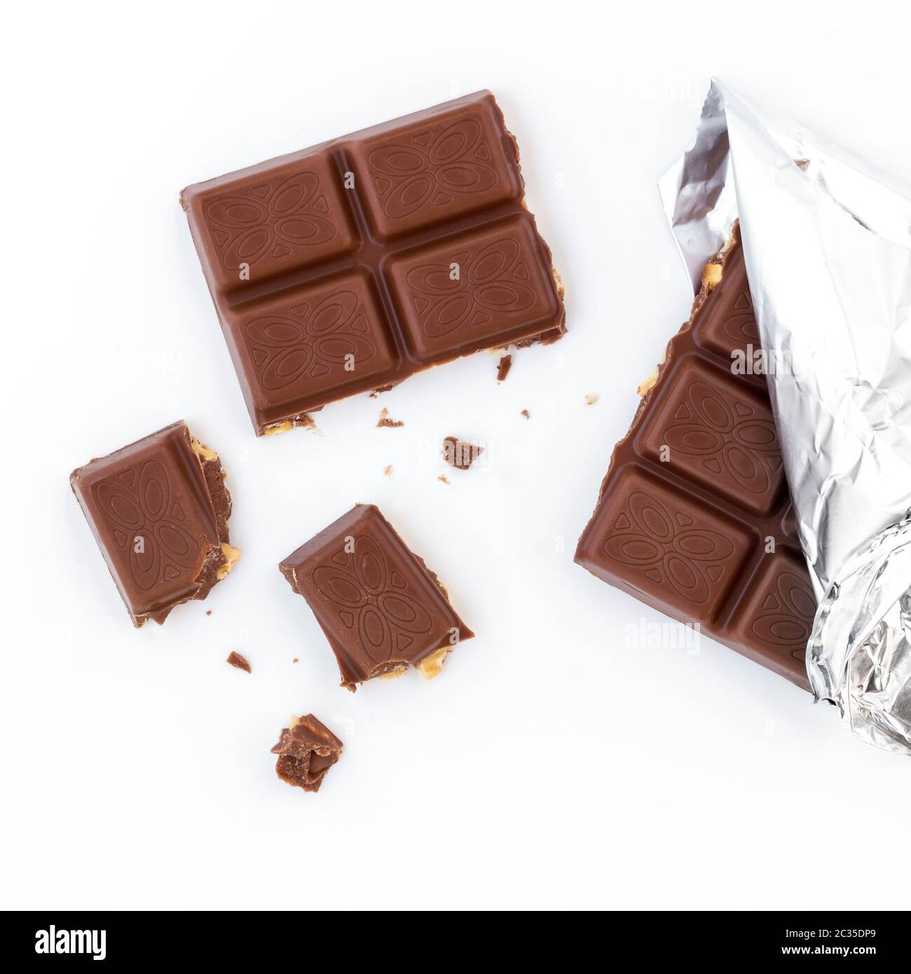 Milk chocolate with hazelnuts Stock Photo