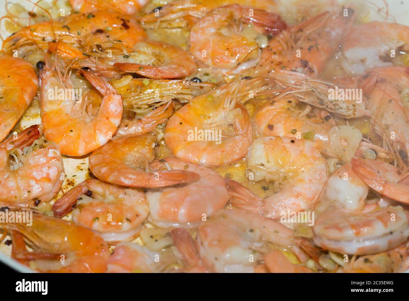 fresh gulf shrimps with garlic fried in olive oil Stock Photo Alamy