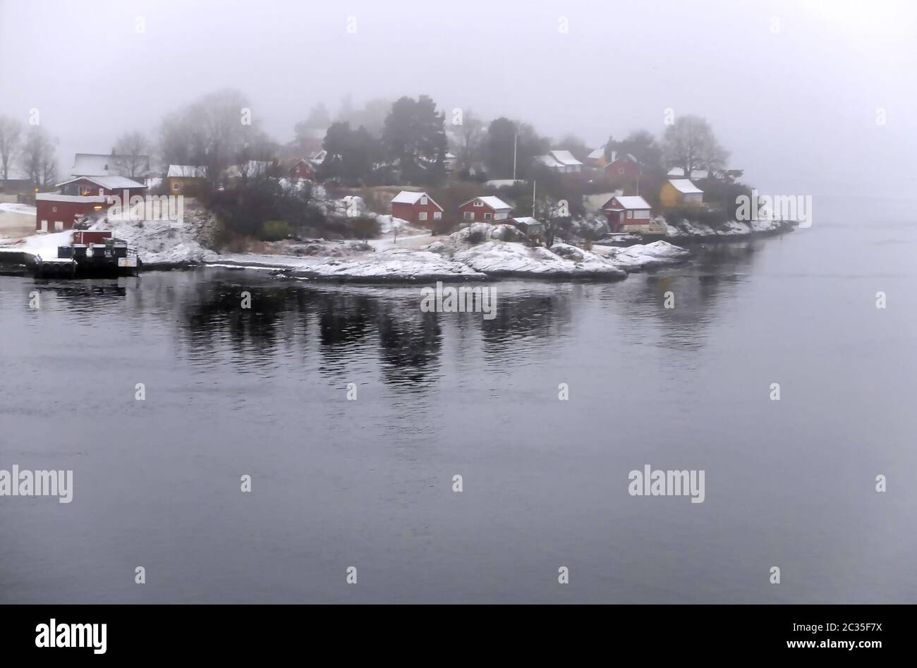 Oslofjord in the fog Stock Photo