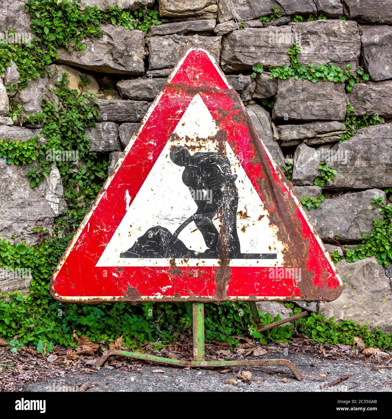 old-road-works-sign-stock-photo-alamy