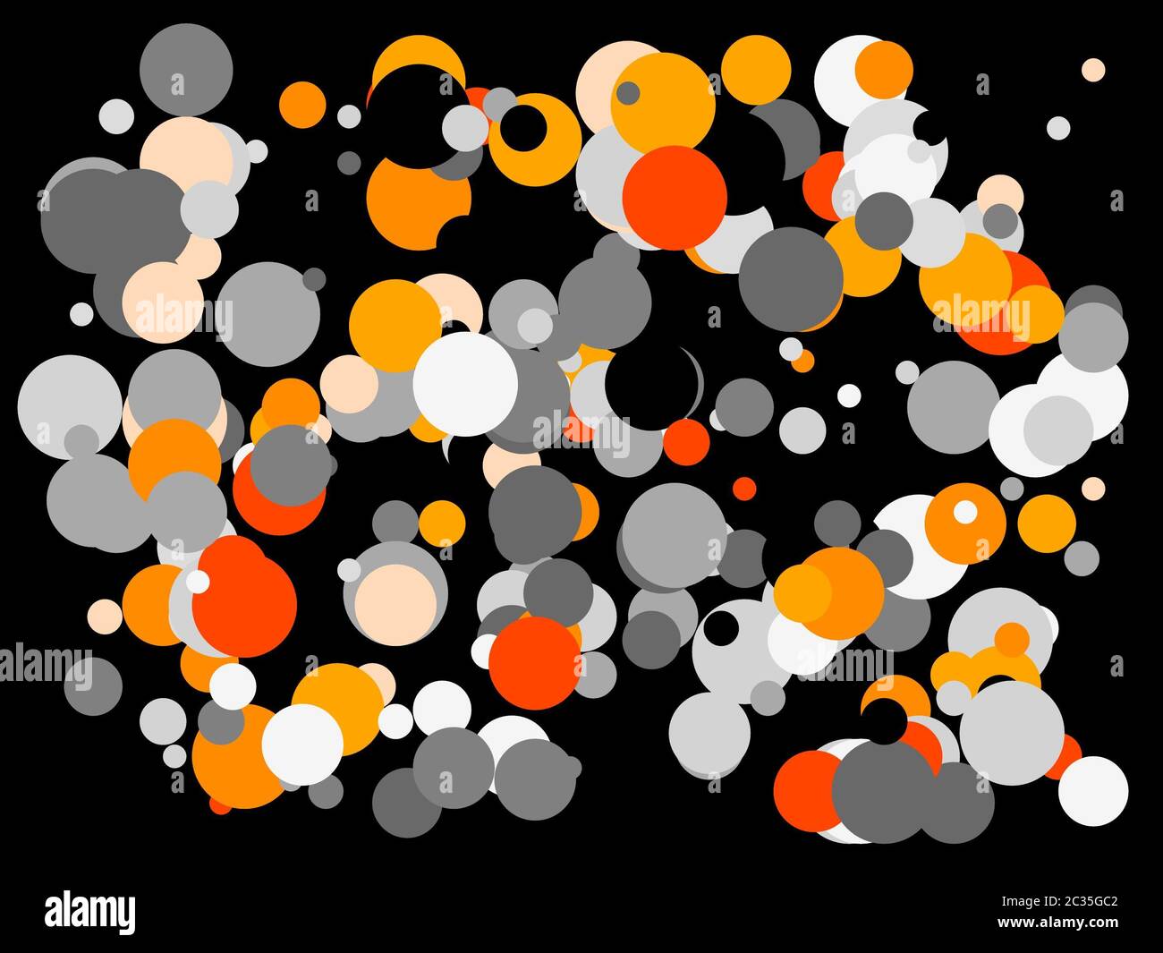 Abstract minimalist grey orange illustration with circles and black ...