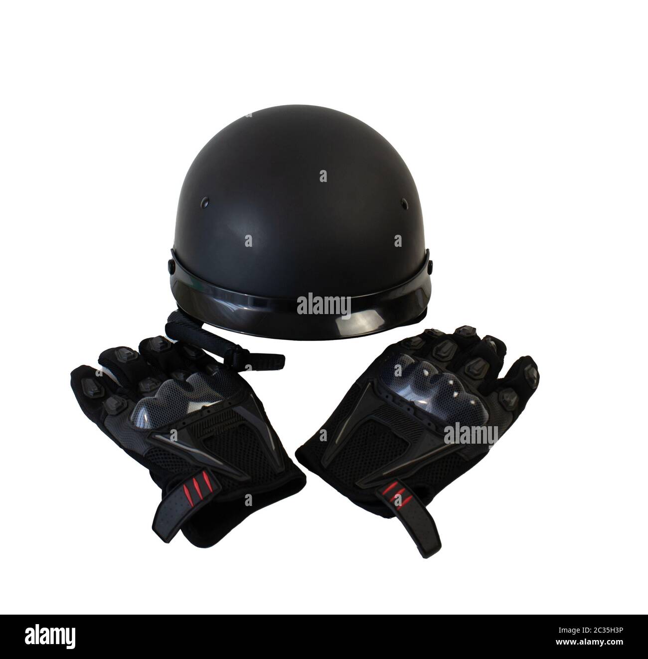 isolated on a white background motorcycle helmet and biker gloves Stock