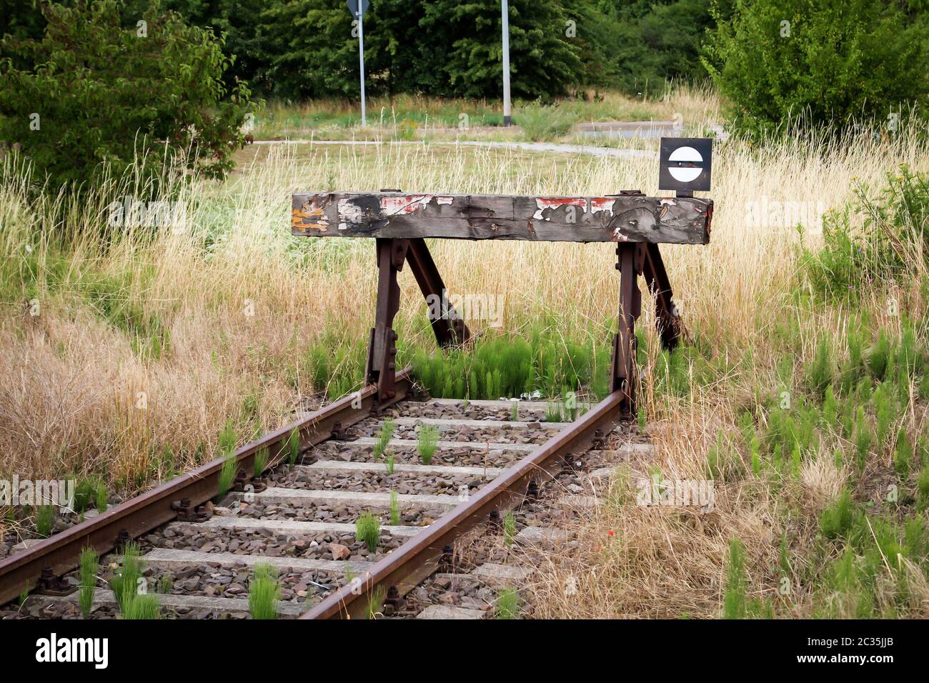 A bumper is attached to the end of a track Stock Photo Alamy