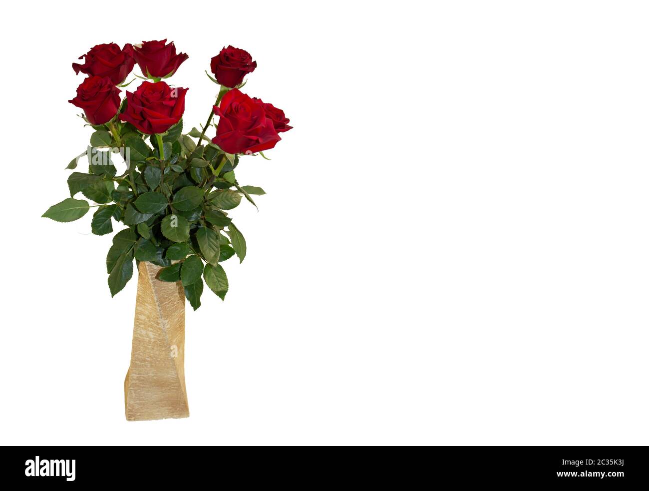 postcard template, copy space with a vase of flowers roses on a white ...