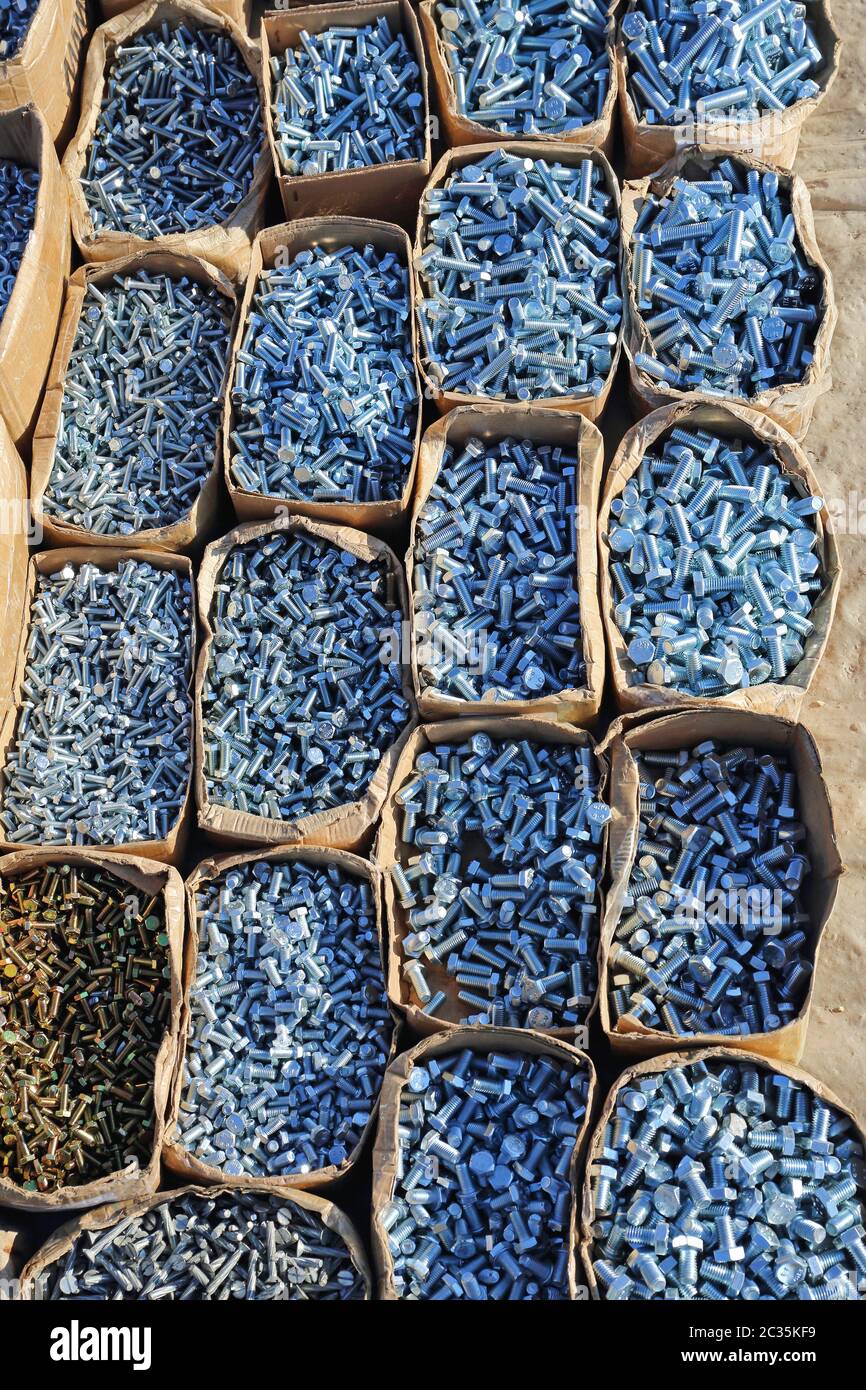Boxes of Nuts and Bolts Nuts in Hardware Store Stock Photo Alamy
