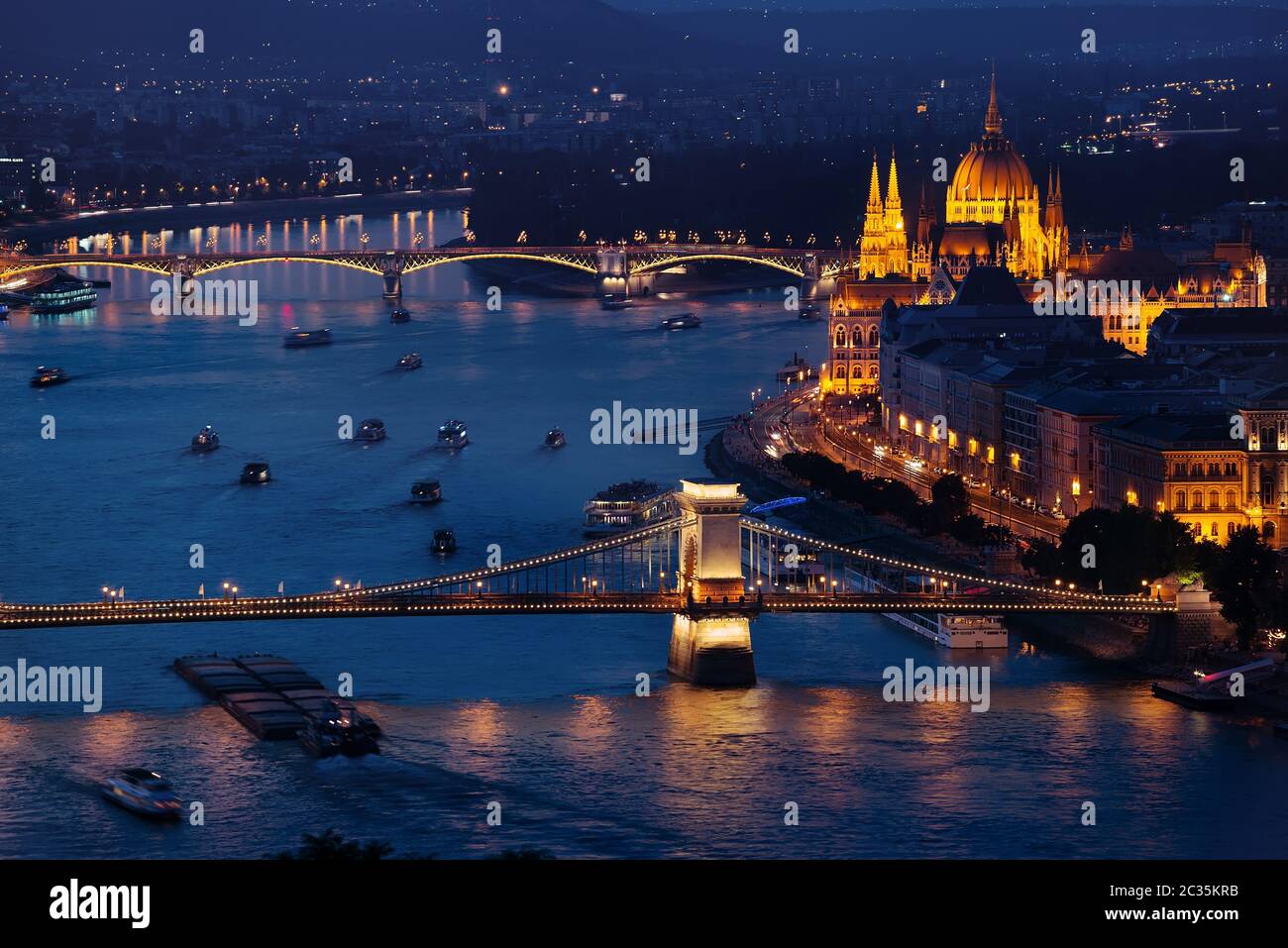 Budapest Parliament and famous Bridges Stock Photo