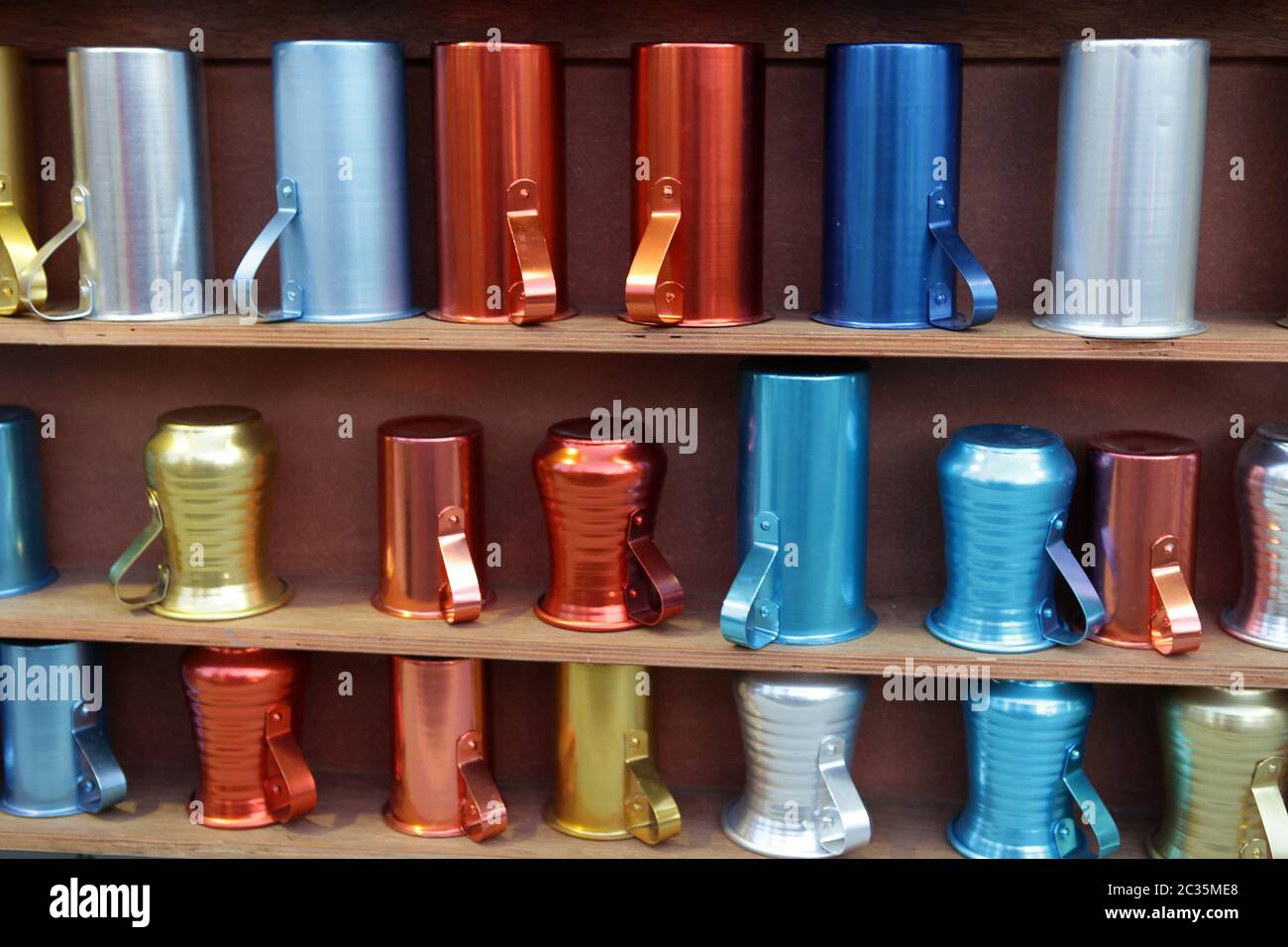 Copper colored traditional Greek jugs Stock Photo Alamy