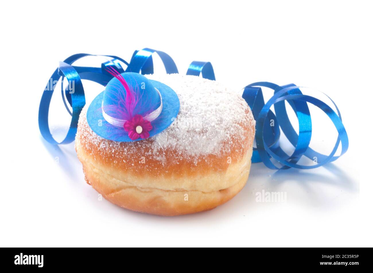 Doughnut For Carnival With A Party Hat Isolated On White Stock Photo