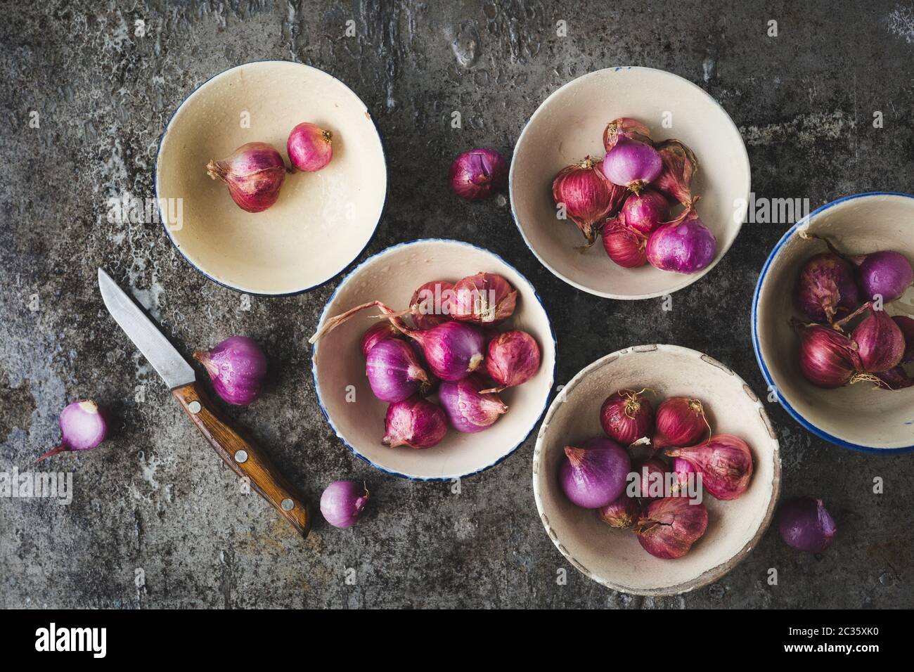 Fresh shallot Red onion on the dark background Stock Photo Alamy