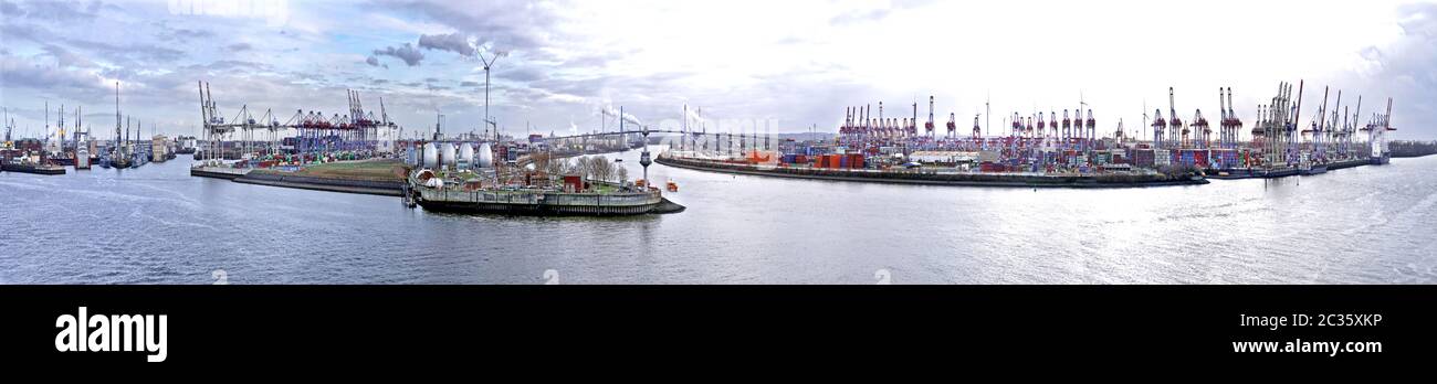 Container Port Hamburg Panorama Stock Photo