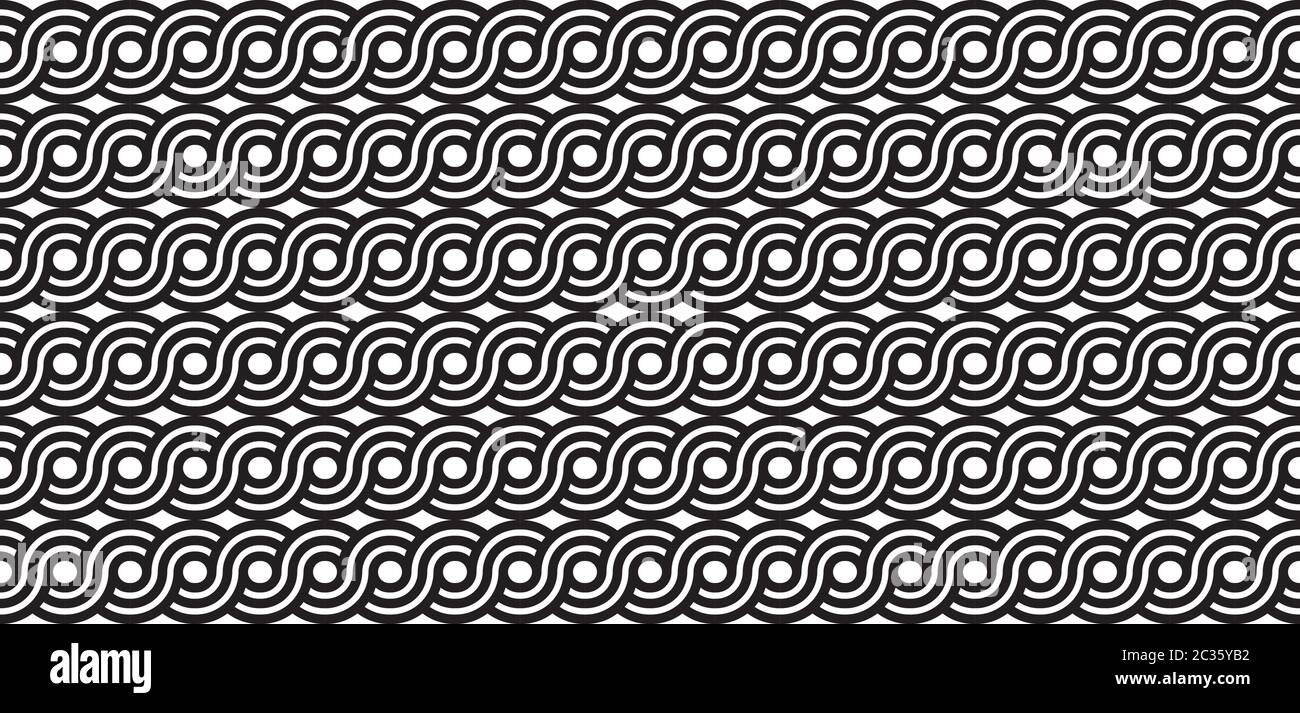 Black and white geometric pattern with circles and waves. Geometric seamless pattern. Vector illustration Stock Vector