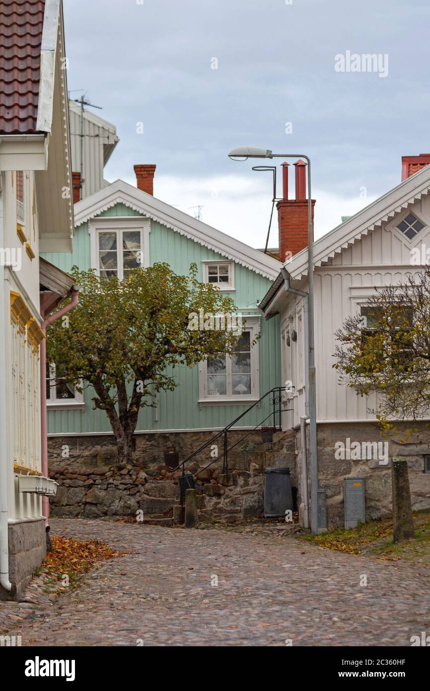 Wooden Houses at Street in Stromstad Sweden Stock Photo Alamy