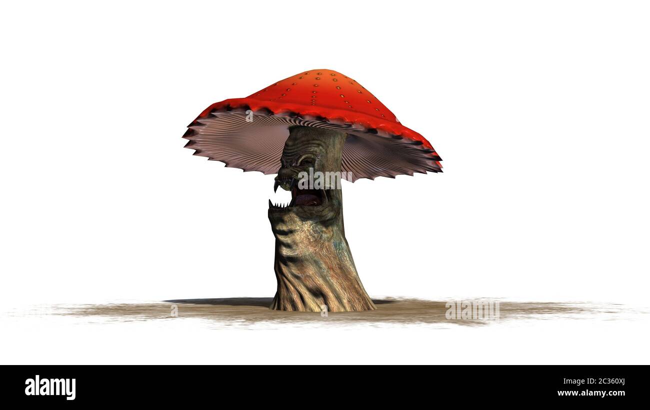 angry mushroom separated on white background Stock Photo