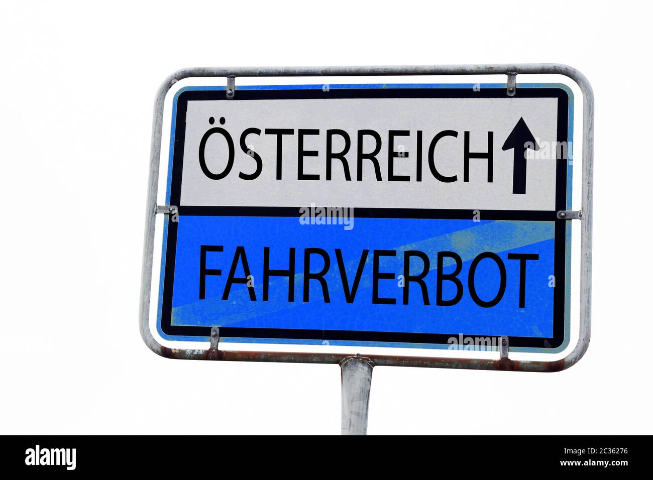 Road sign for driving ban in Austria. Driving bans on alternative routes in Austria Stock Photo