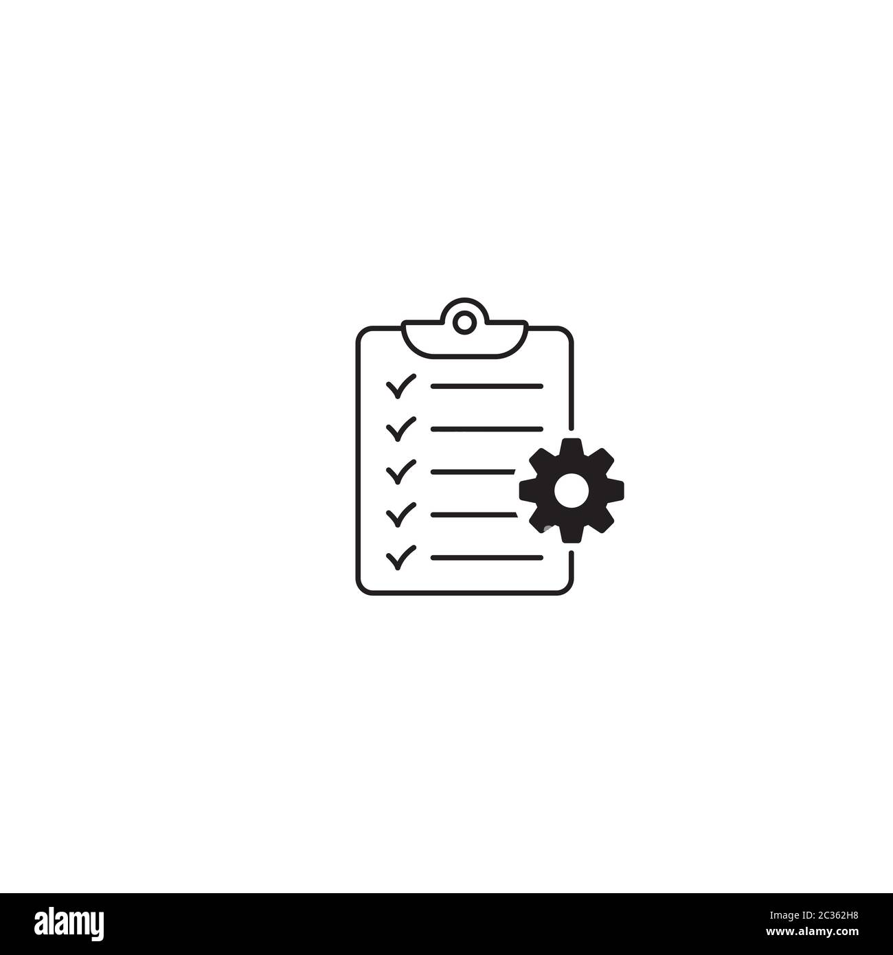Clipboard with gear isolated icon. Technical support check list icon. Management flat icon concept. Software development. Stock Vector