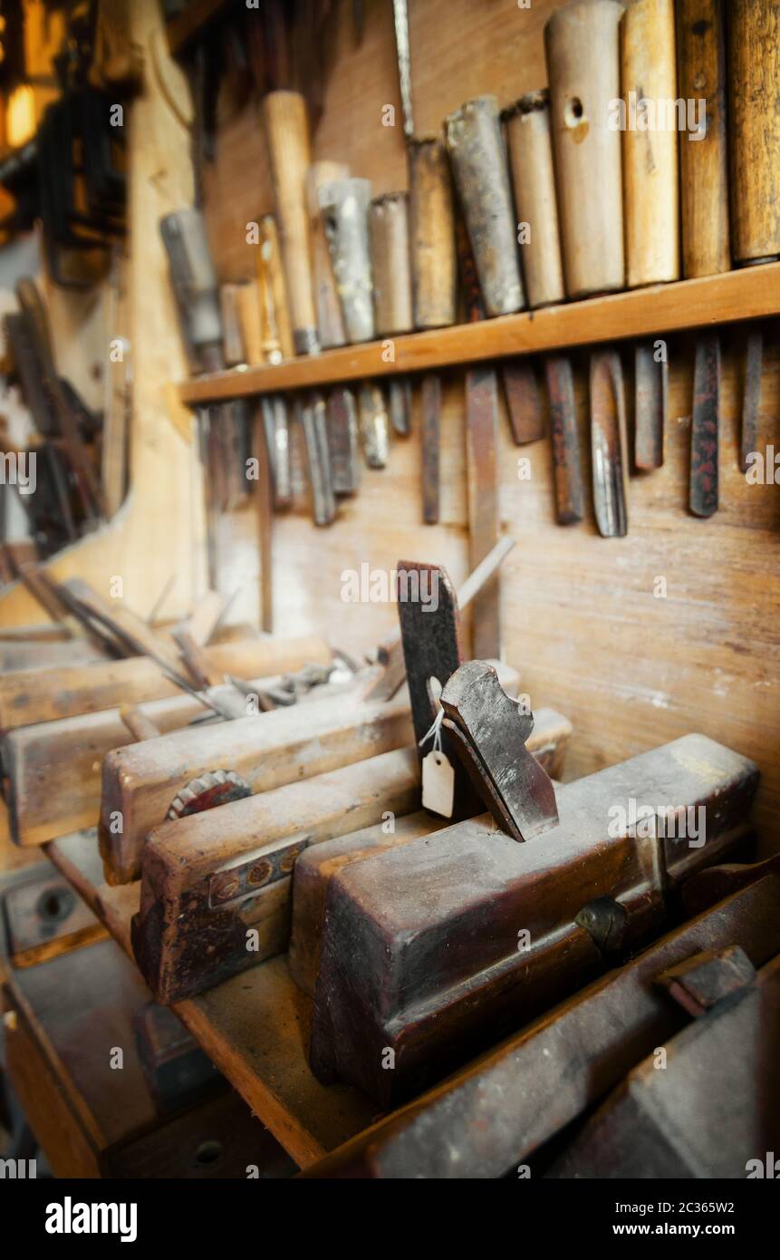 Carpenter Tools Hummer, G-clamp, Plane and Chisels Stock Photo by  ©Rostislavv 69313563