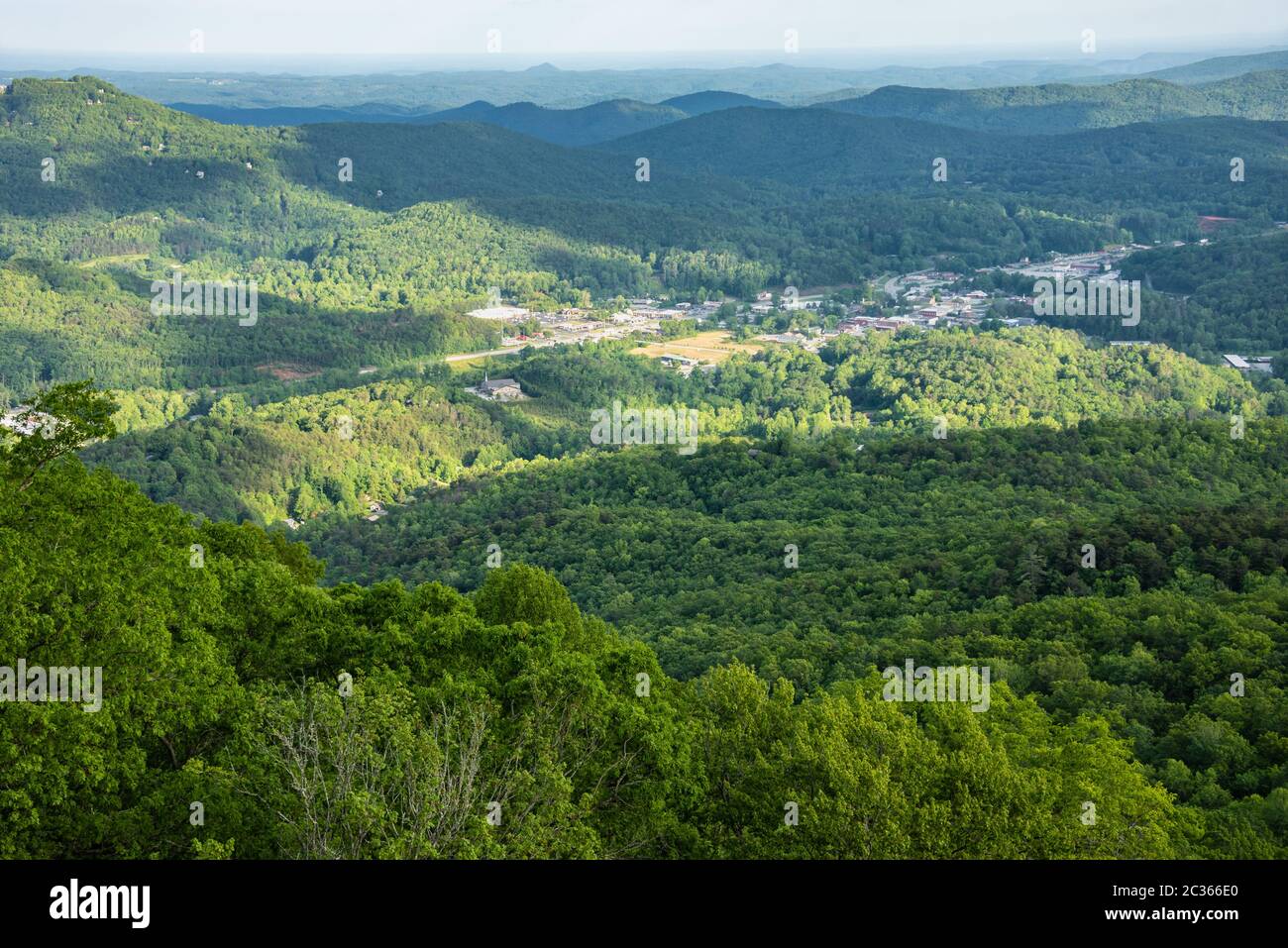 View of Clayton, Georgia, and the Blue Ridge Mountains from Black Rock Mountain State Park in Mountain City, Georgia. (USA) Stock Photo