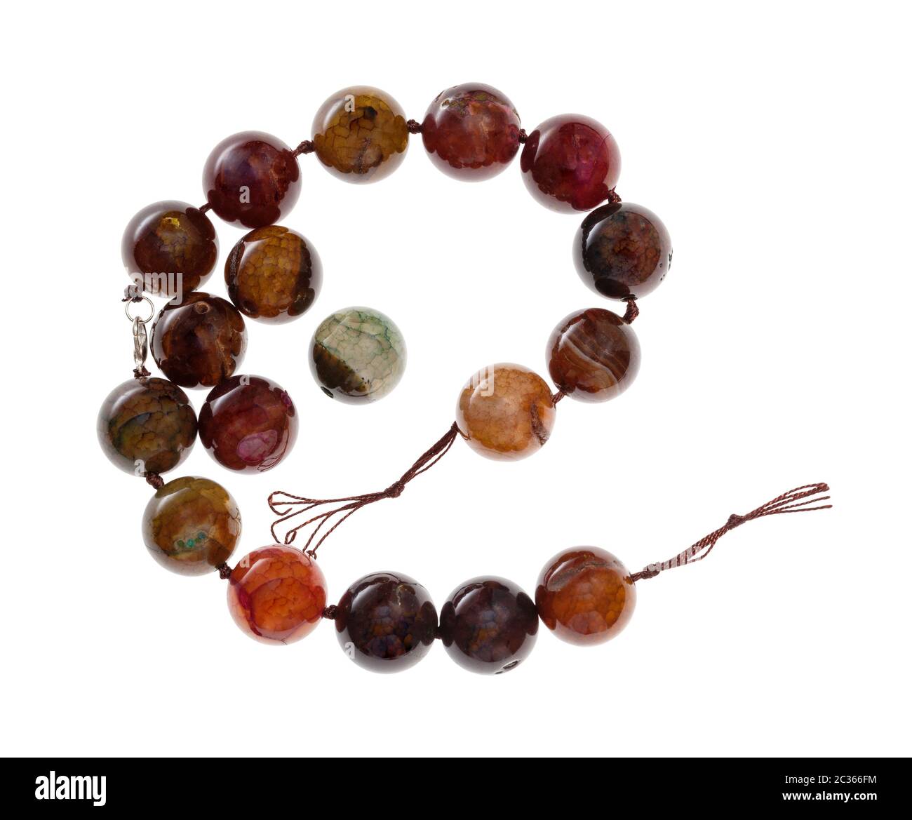 string of beads from cracked agate gemstone isolated on white background Stock Photo