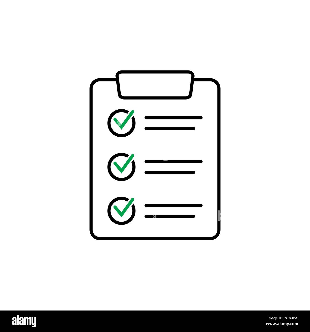Clipboard with checklist icon for web with green check boxes isolated ...