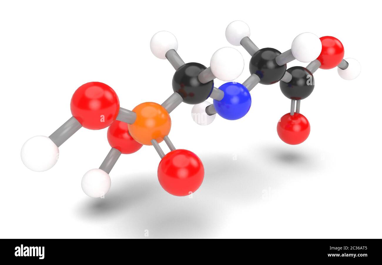 Structural model of glyphosate molecule. 3D render. Stock Photo