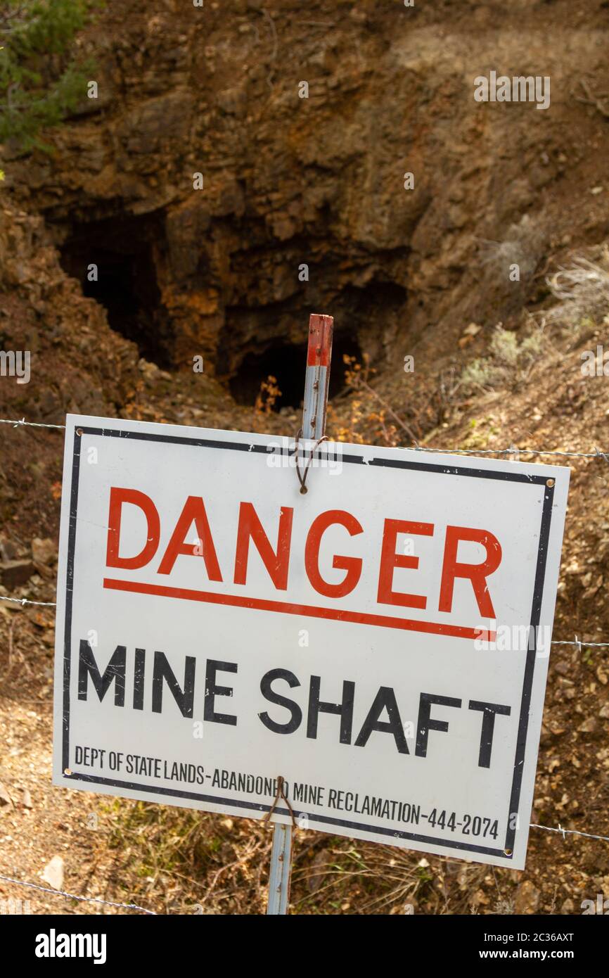 An abandoned mine shaft in the Elkhorn Mountains in Montana, USA. Stock Photo