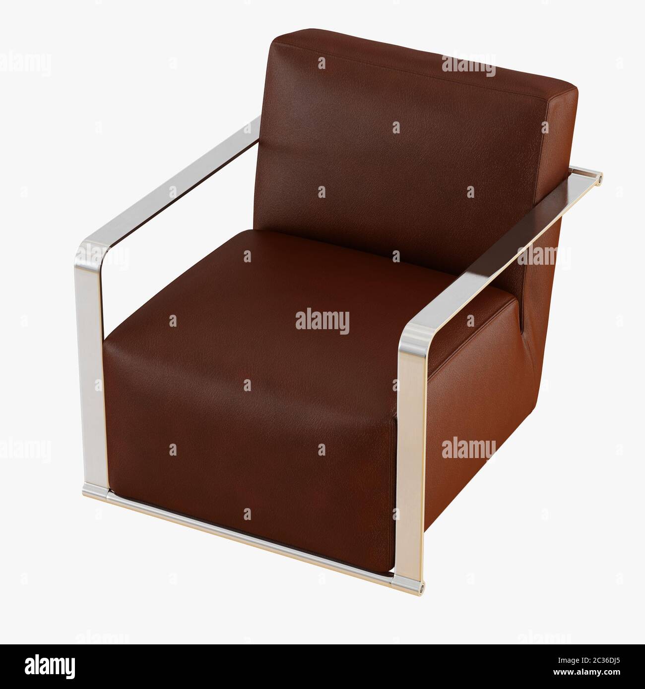 Elegant Brown Armchair with Leather Armrests and Metal Legs main image 0