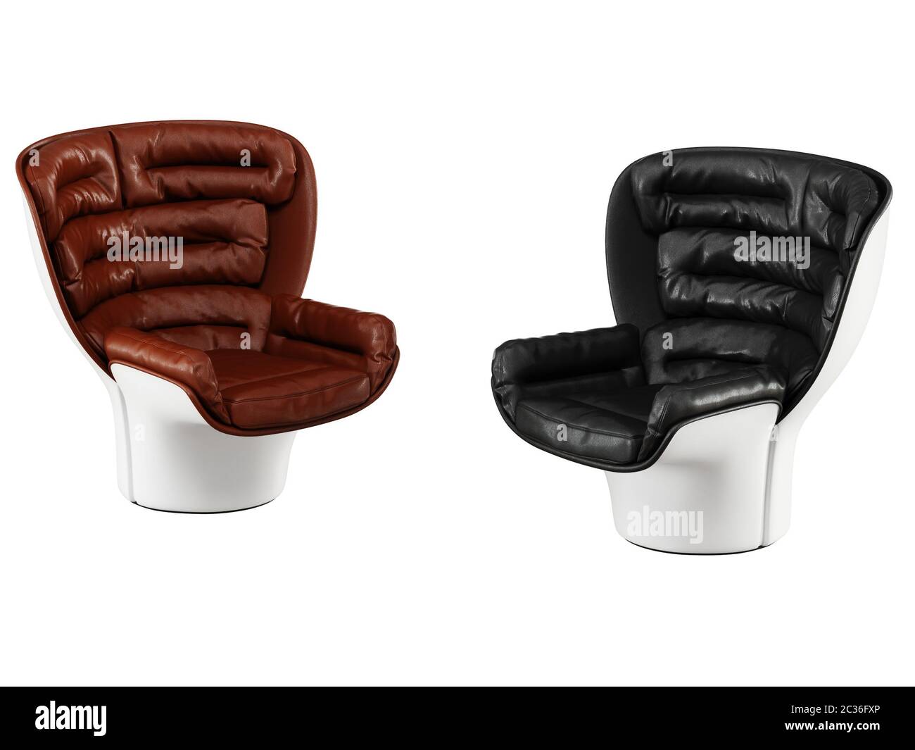 Two leather chairs black and brown leather on a white background 3d ...