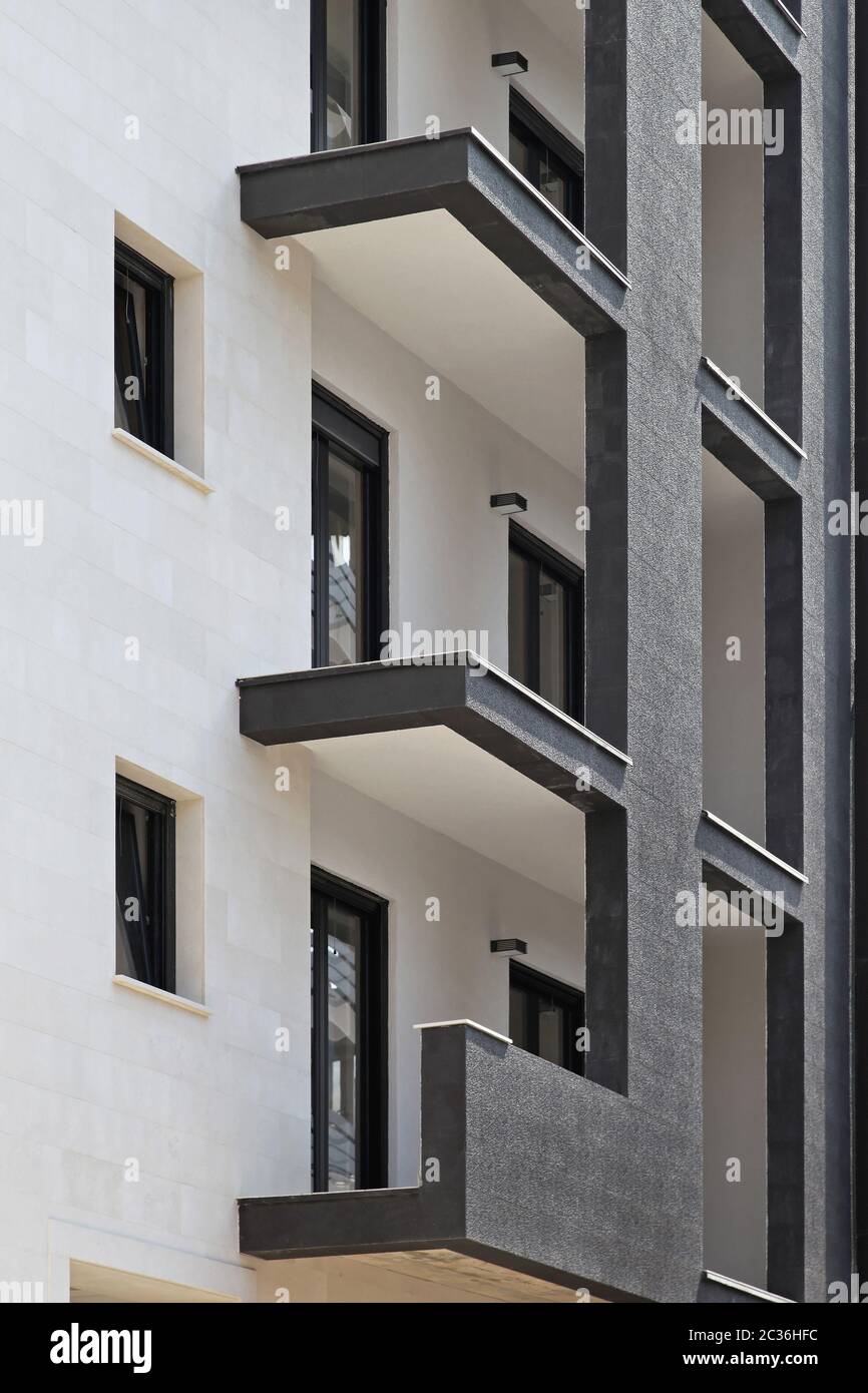 Balconies at new modern black and white building Stock Photo - Alamy