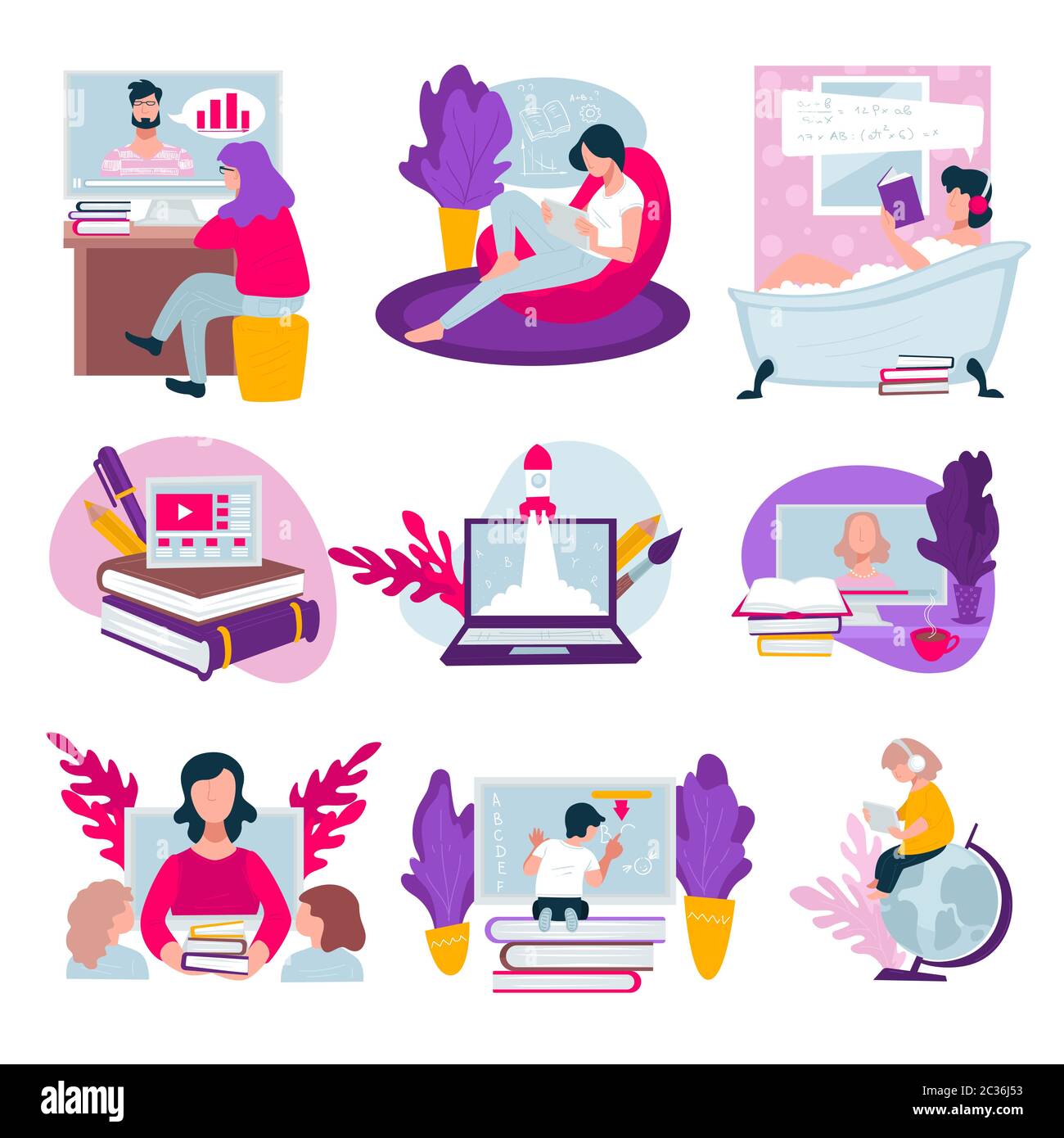 Online education, distant studies at school or university Stock Vector