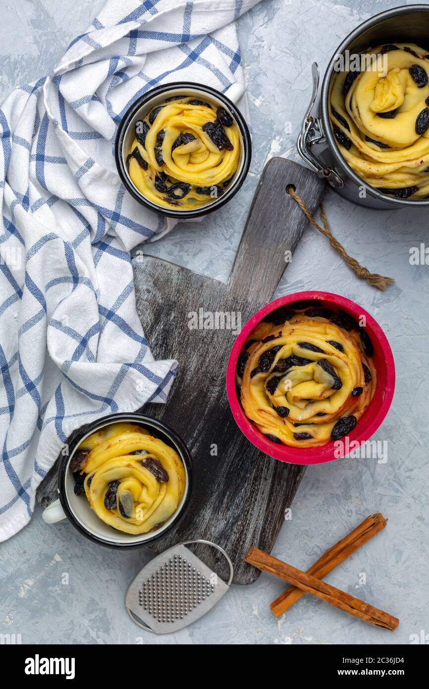 Preparation of Easter cakes (modern version - cruffins). Stock Photo