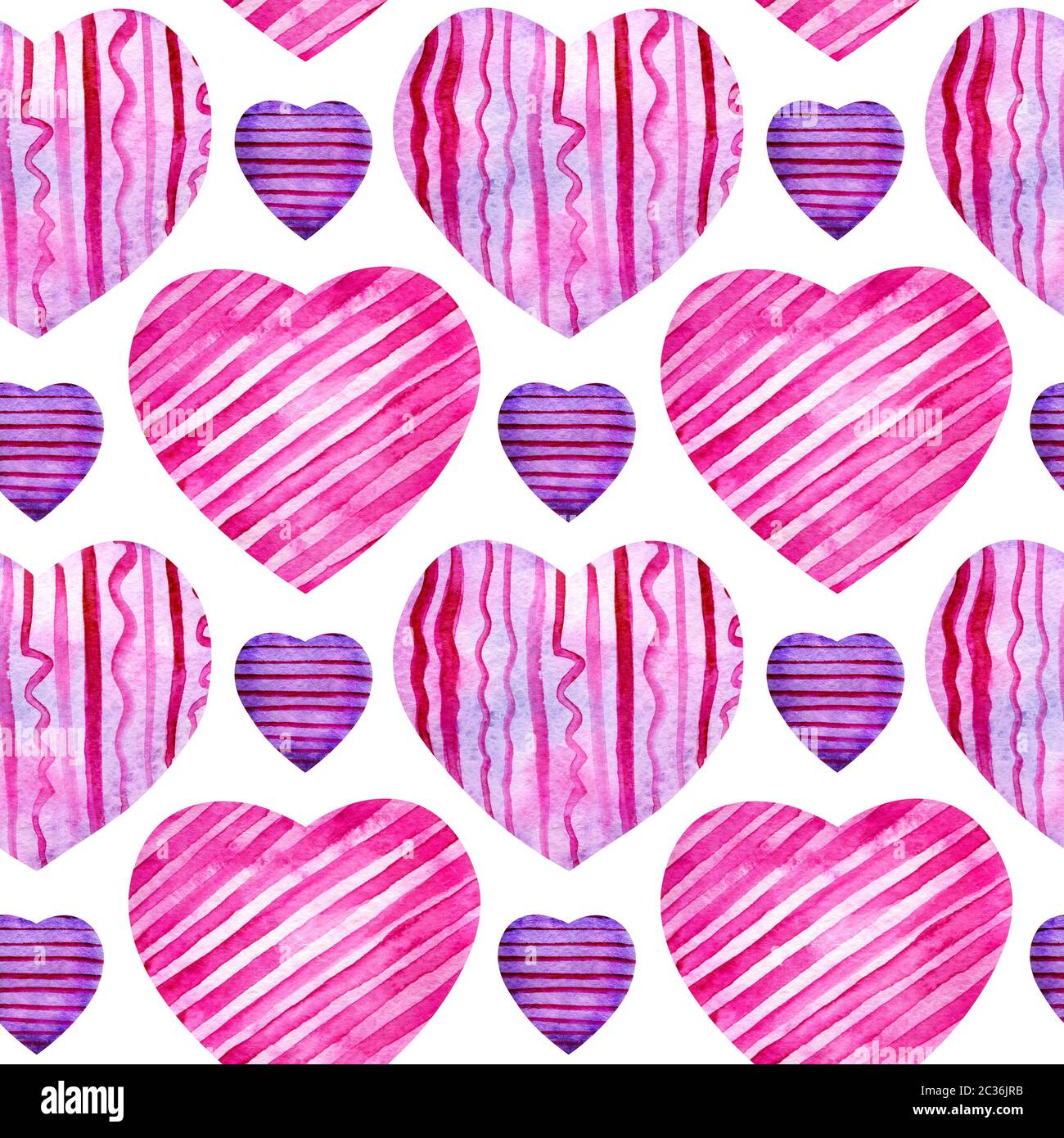 Seamless pattern with watercolor hearts. Tender pink and purple hearts ...