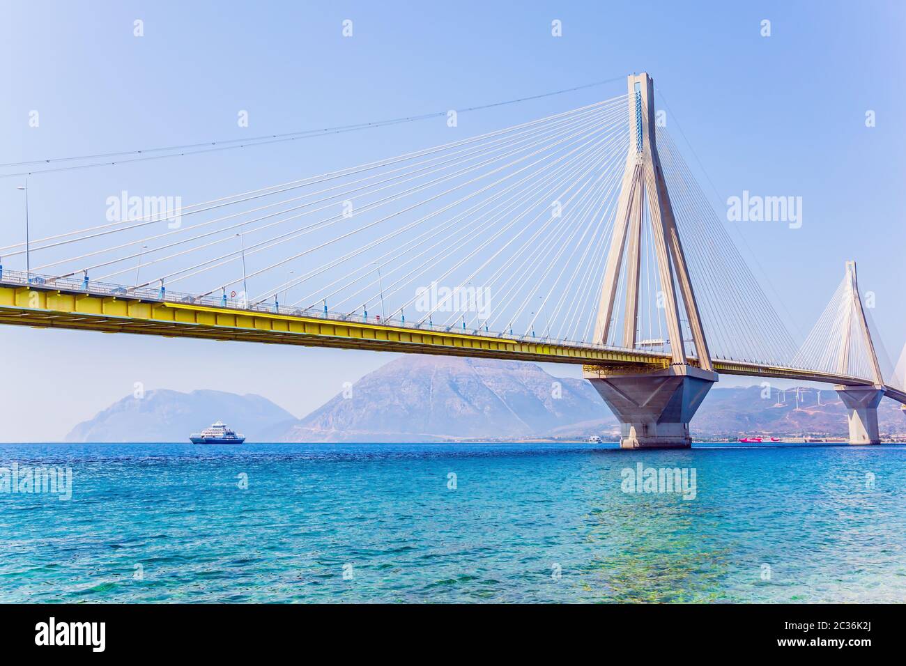 Cable-stayed bridge over the Gulf of Corinth Stock Photo