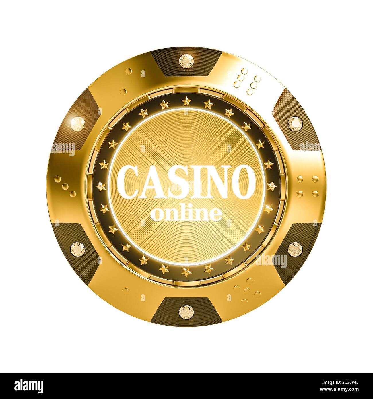 isolated 3d render golden casino chip with diamond. Concept of gambling