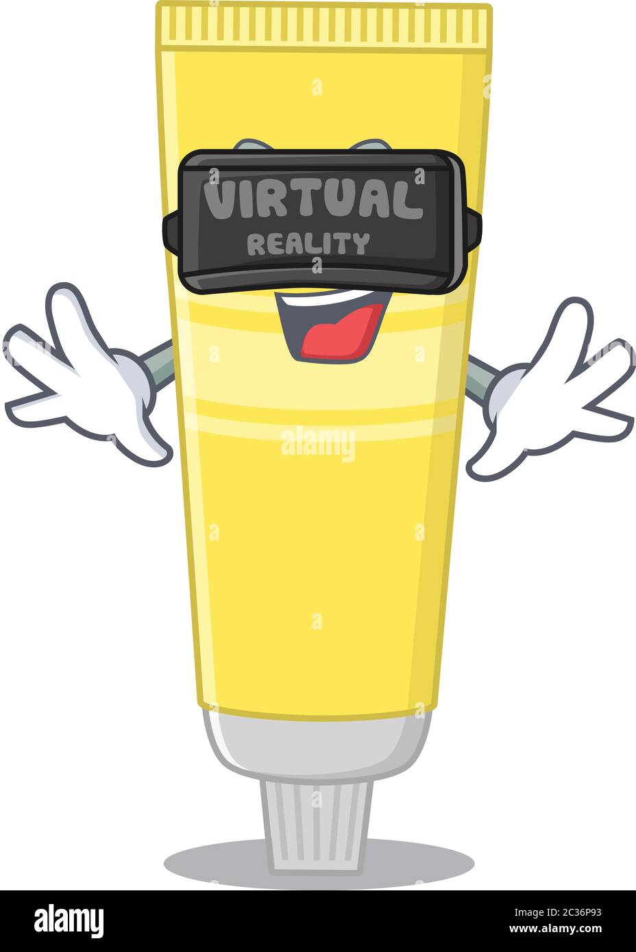 Hair dye cartoon image play a game with Virtual Reality headset Stock