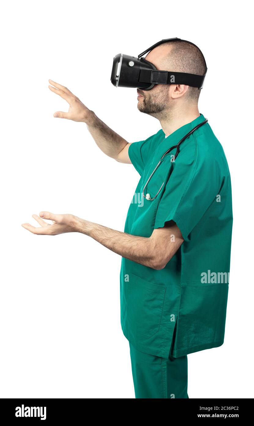 studio portrait of a doctor using a virtual reality device. concept of progress in medicine. Stock Photo