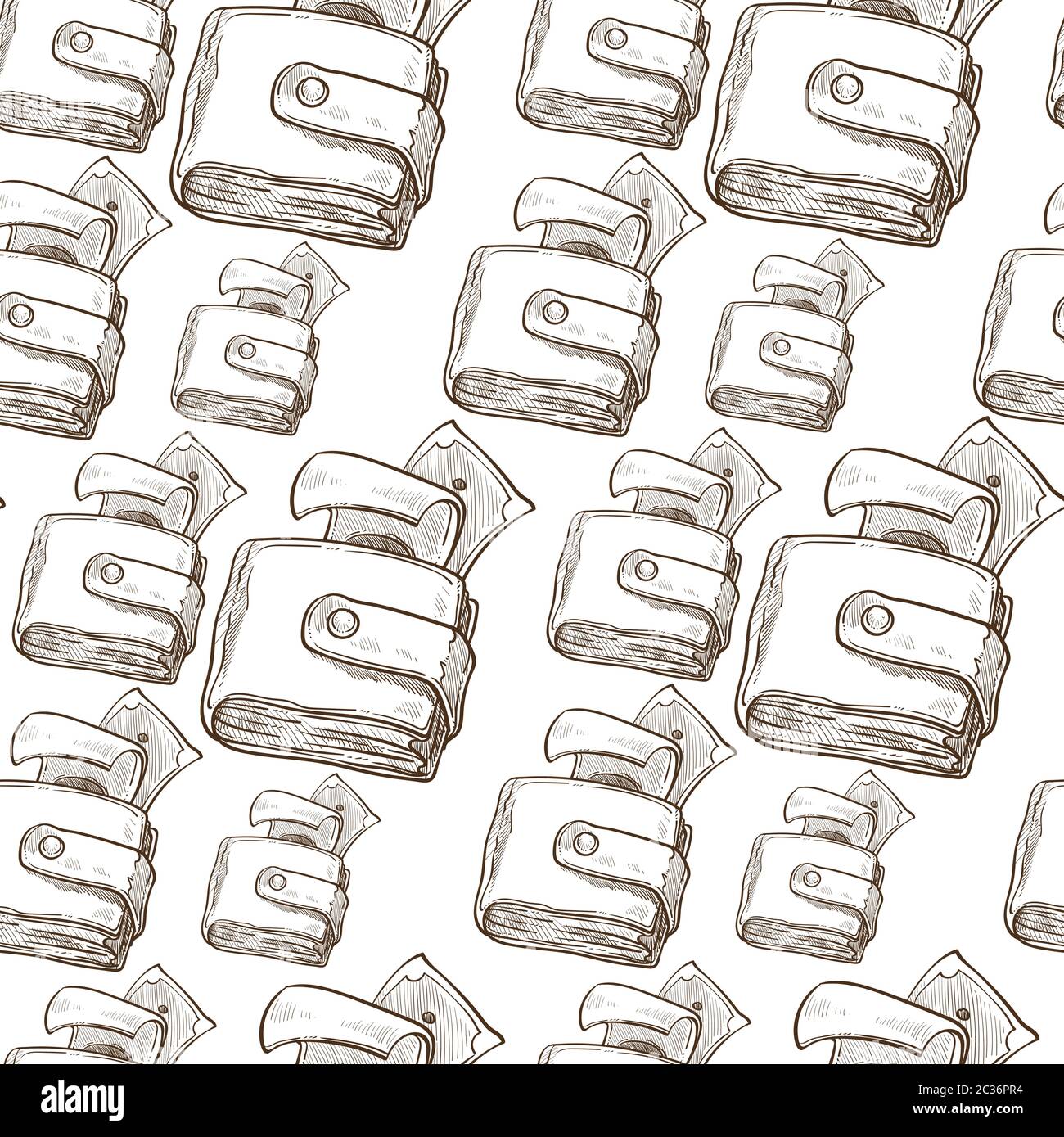 Wallet filled with banknotes, richness and wealth seamless pattern Stock Vector