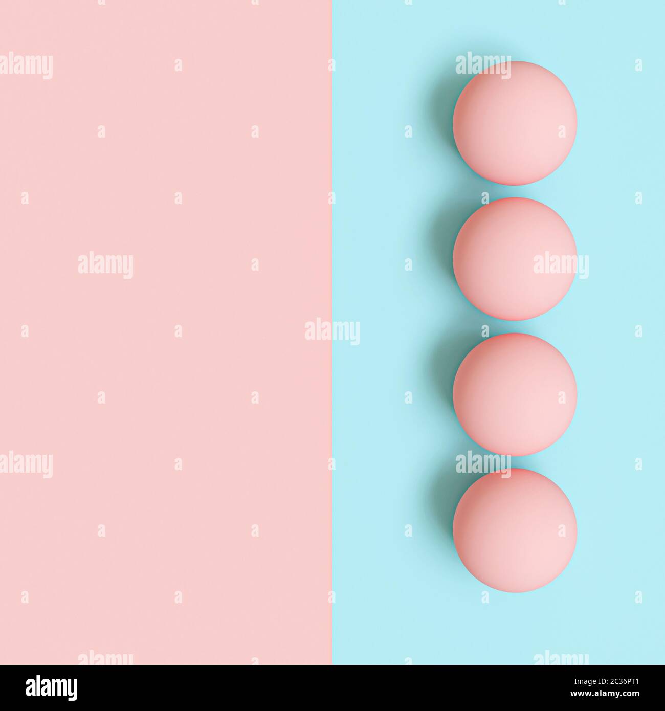 3d render image of spheres on a blue and pink background in flat lay ...