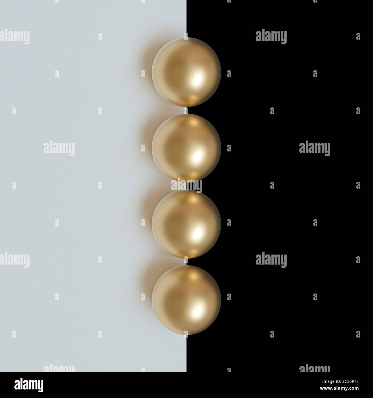 3d image render of gold spheres on white and black background in style ...