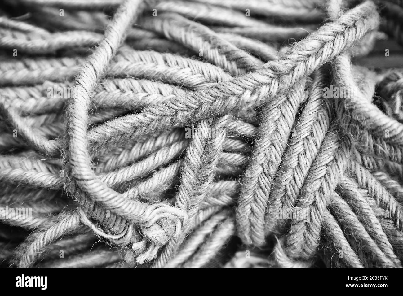 Esparto rope, old rope detail, manufacture craft, antique object Stock