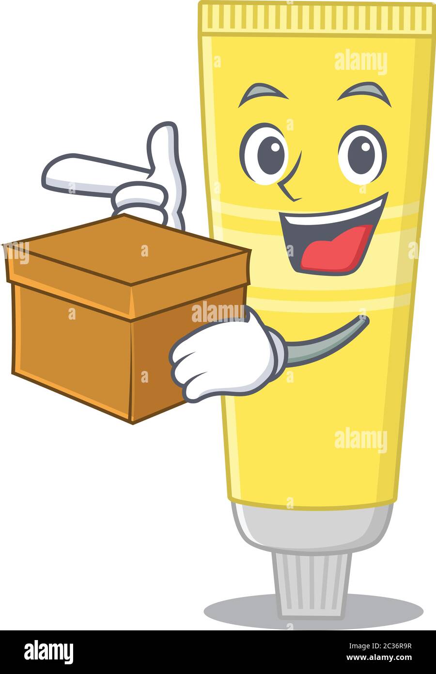A smiling hair dye cartoon mascot style having a box Stock Vector Image