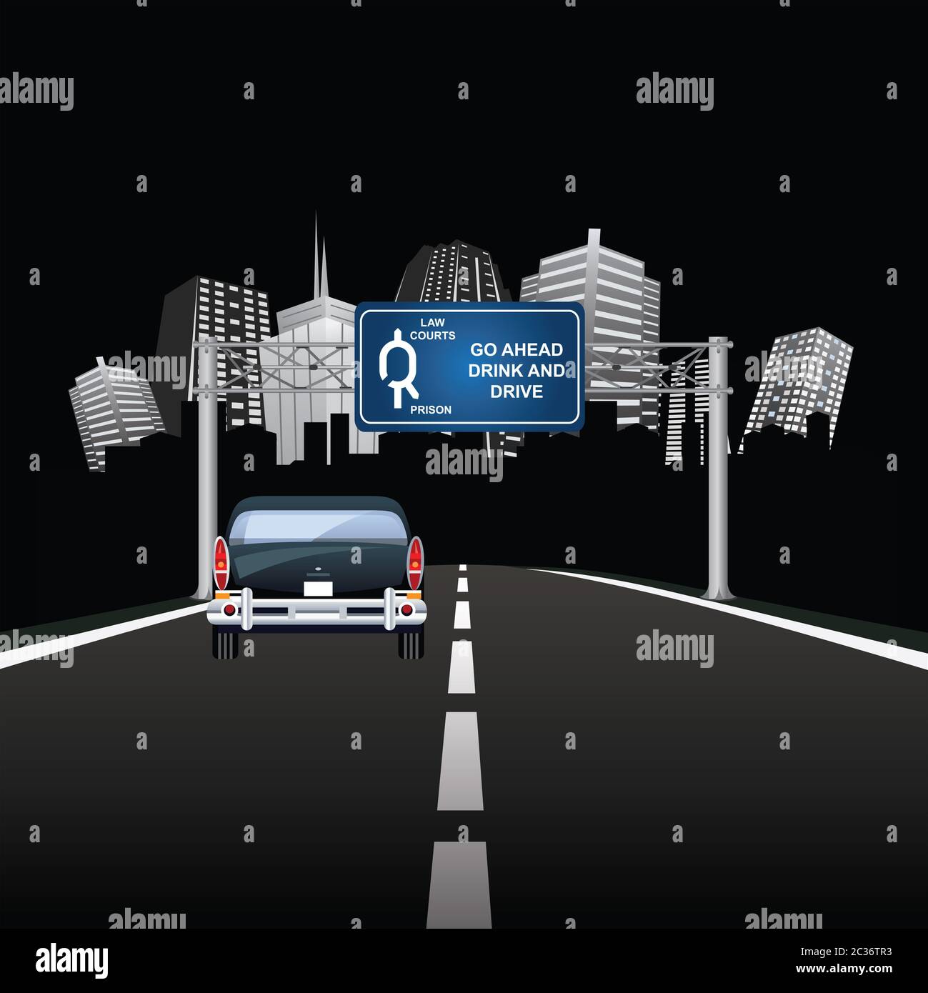 Roadway overhead gantry sign depicting the perceived north south divide in the United Kingdom Stock Photo